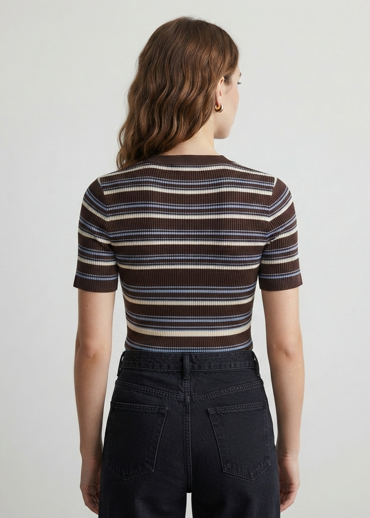 Blusa de rayas tejida manga corta&nbsp;