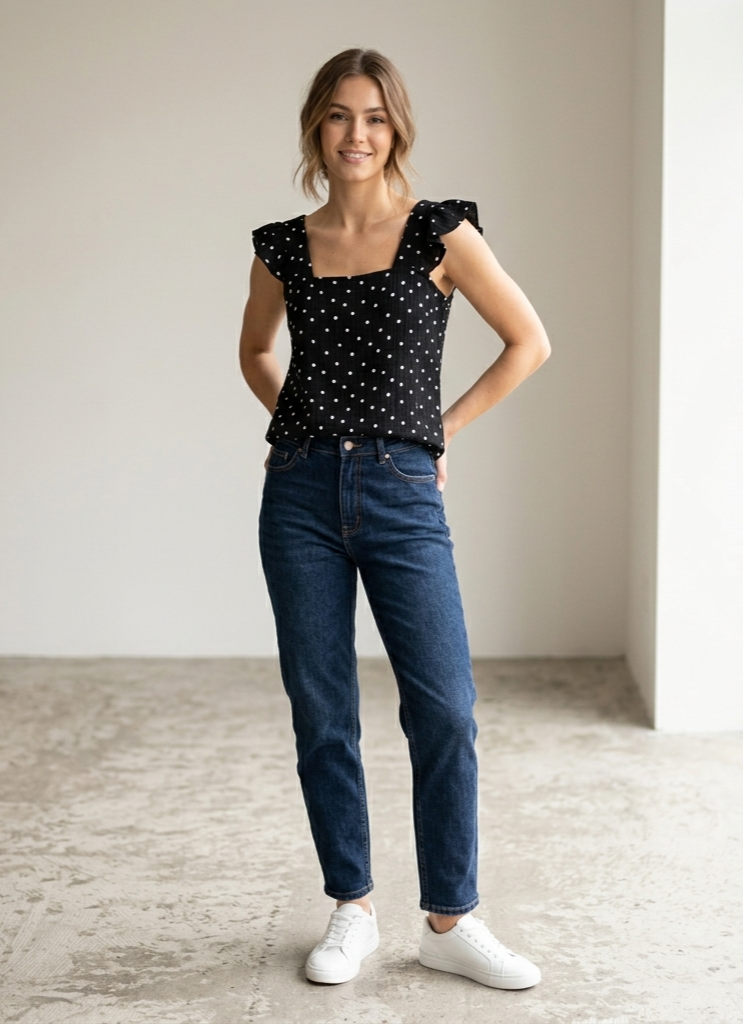 Blusa polkas dots manga escarola