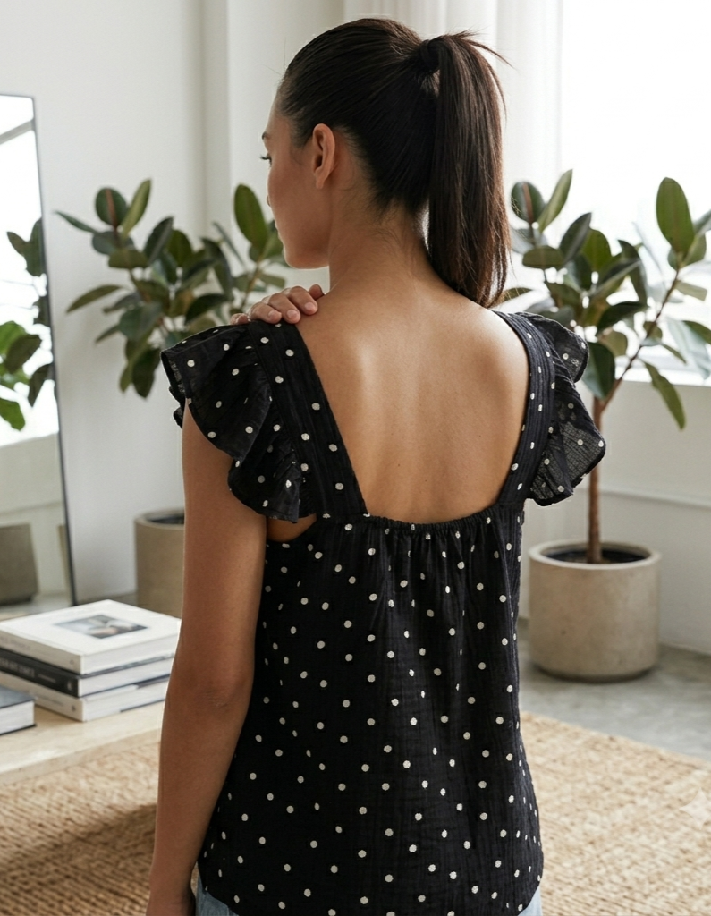 Blusa polkas dots manga escarola