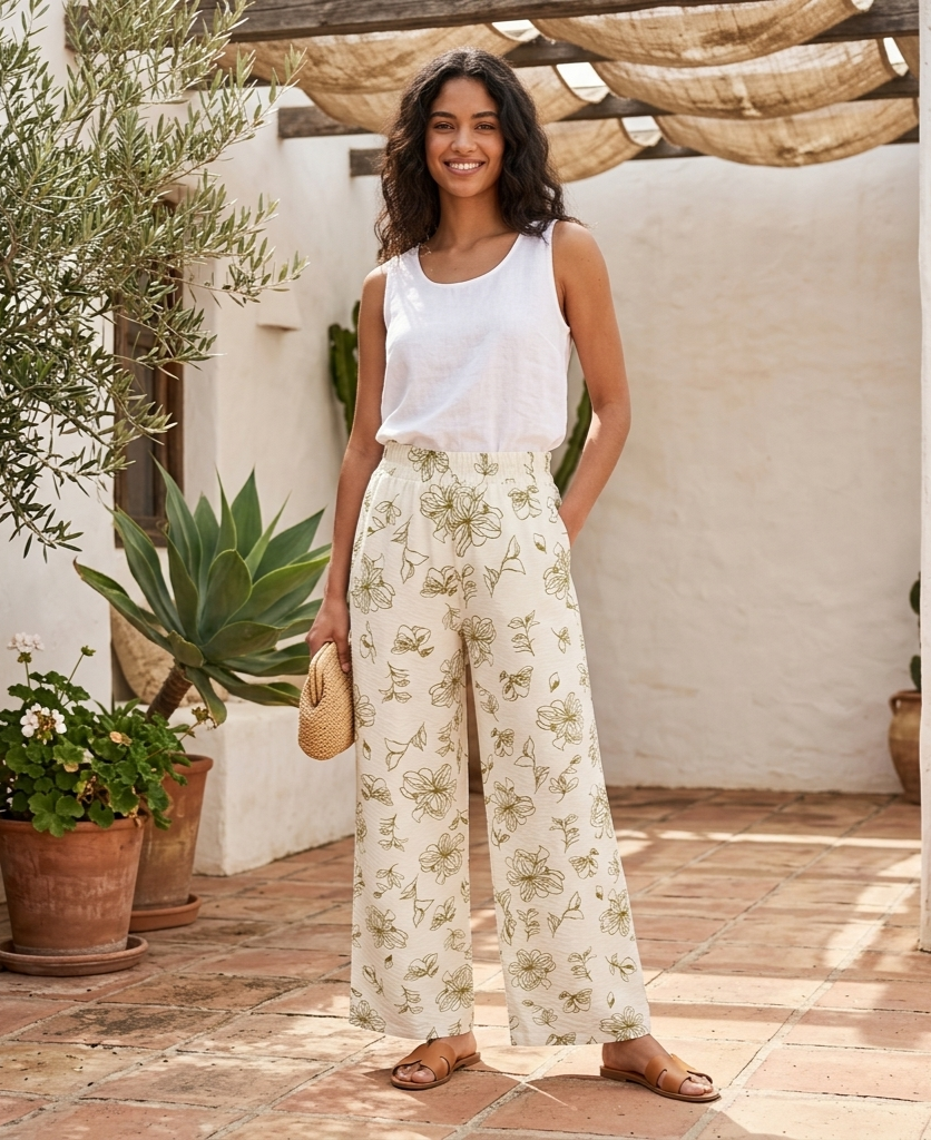 Pantalon de lino estampado