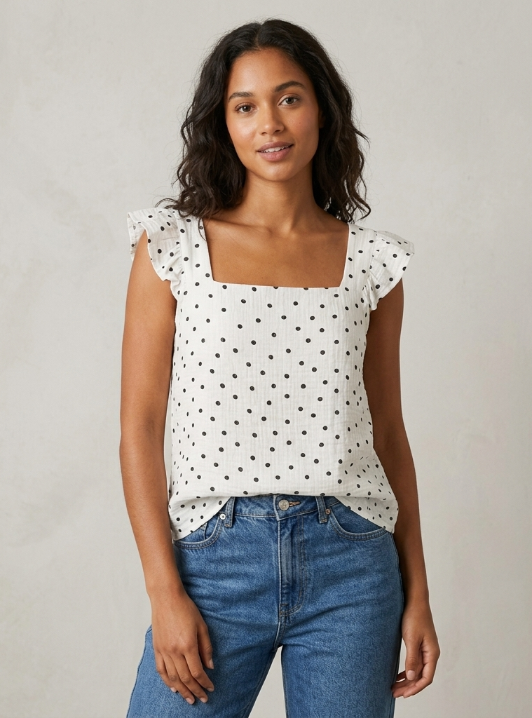 Blusa polkas dots manga escarola