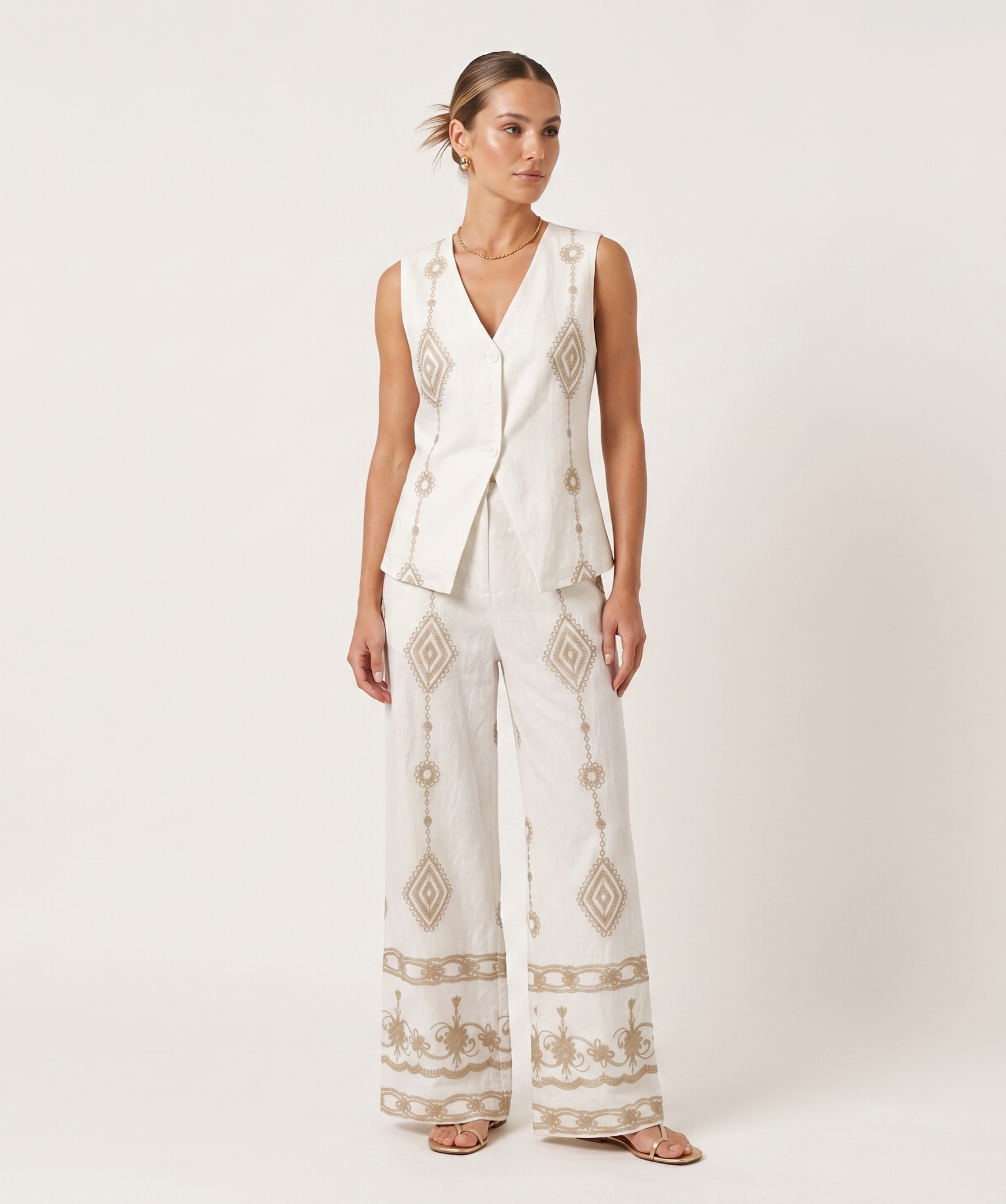 Conjunto de lino estampado