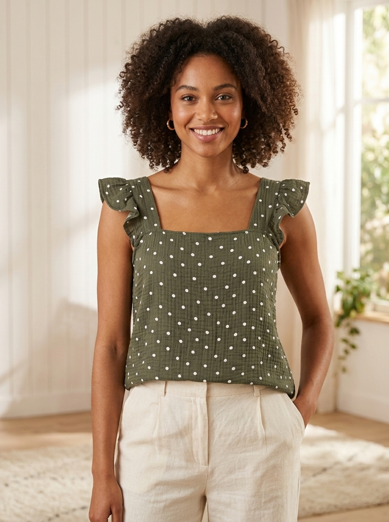 Blusa polkas dots manga escarola