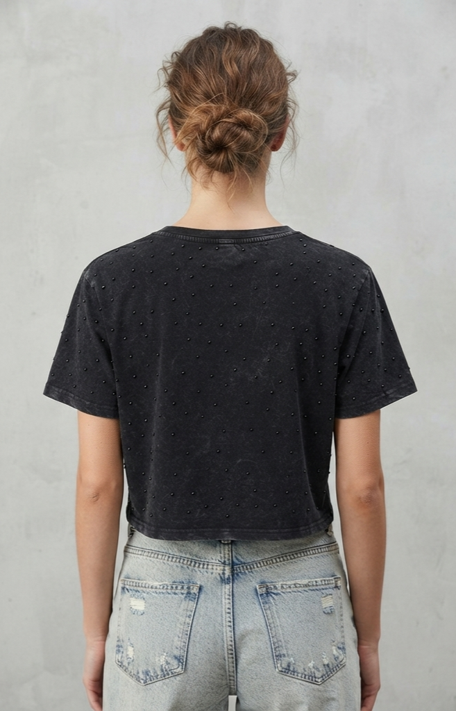 Blusa corta overzise con brillos