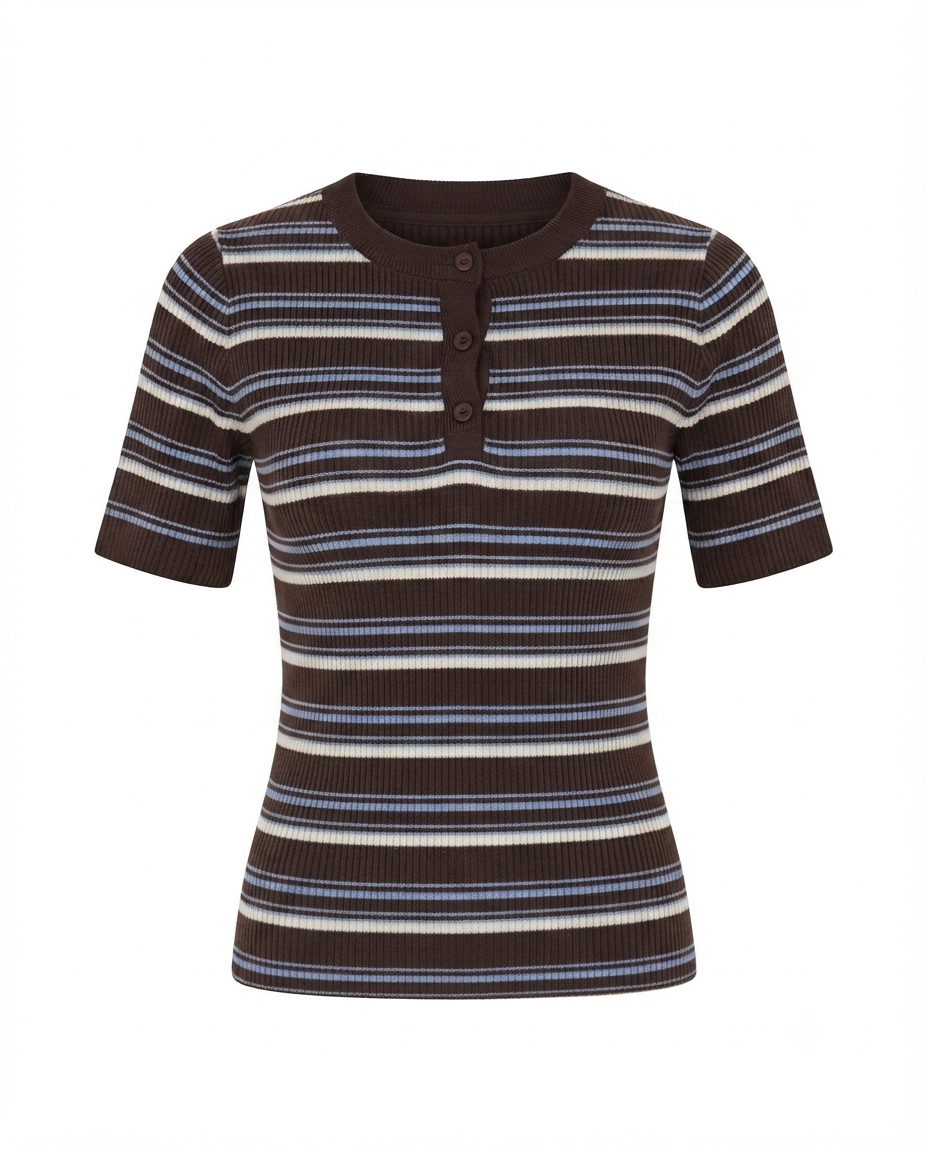 Blusa de rayas tejida manga corta&nbsp;