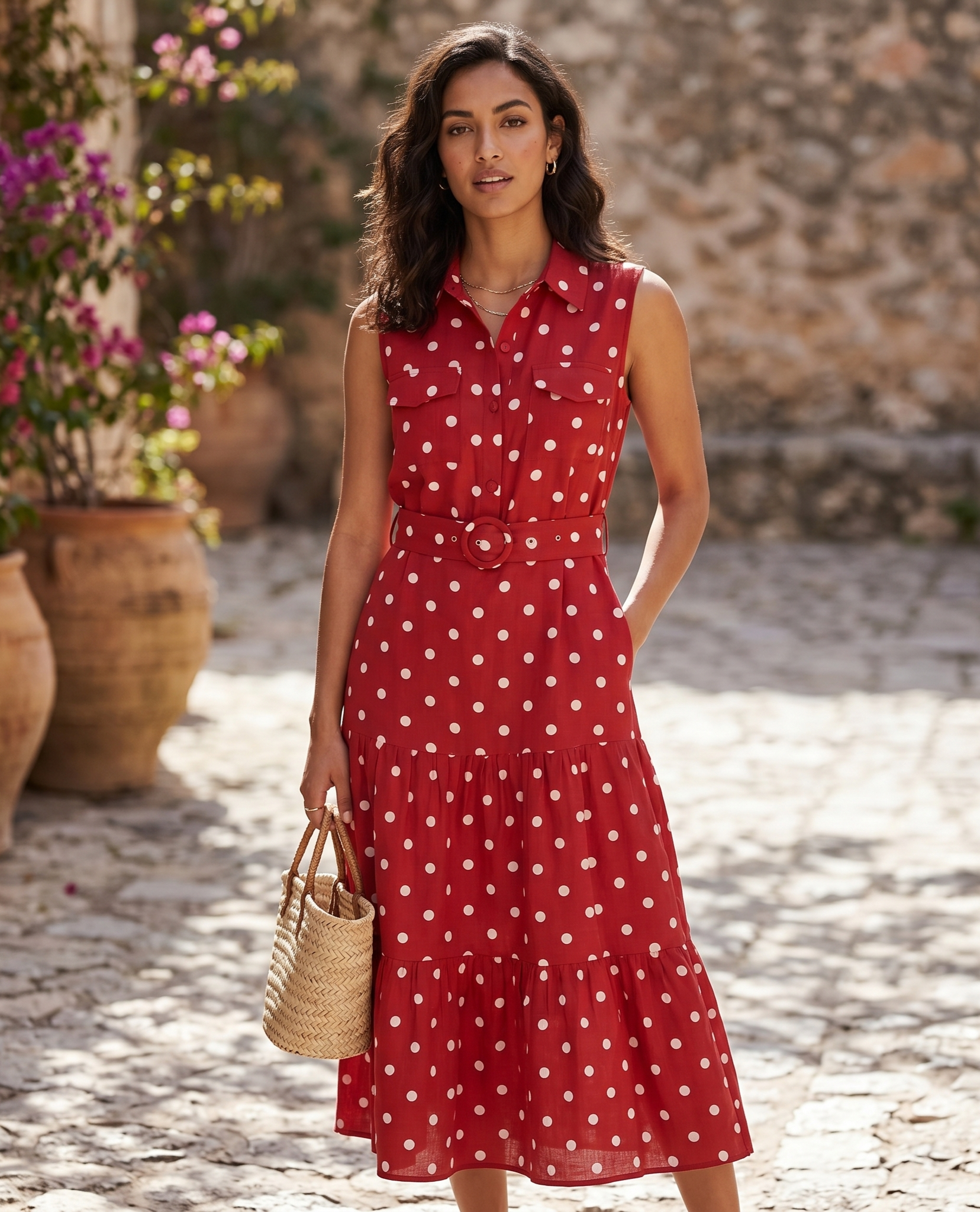 Vestido largo polka dots