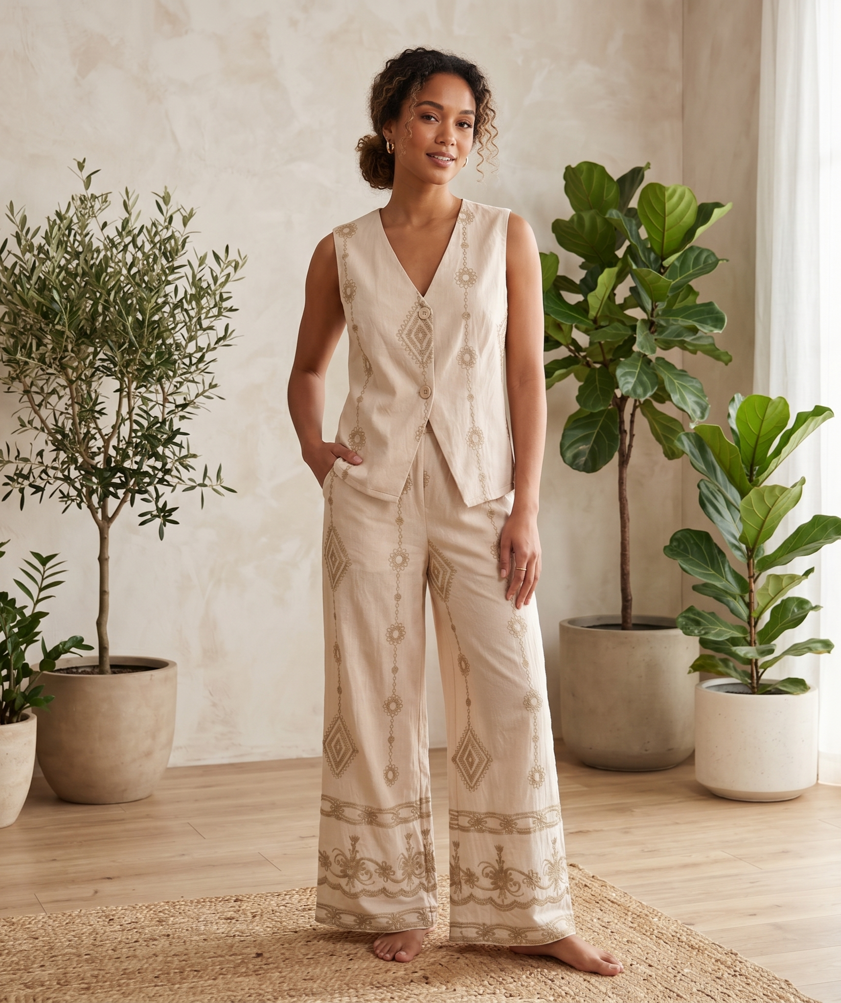 Conjunto de lino estampado